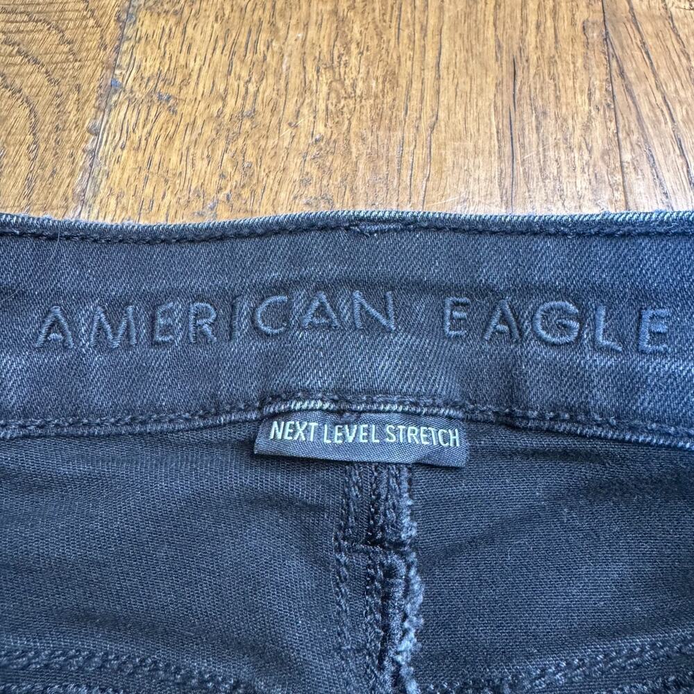 American Eagle Outfitters Black Shorts Hi-Rise Shortie Super Stretch Denim Sz 00 - Picture 2 of 6